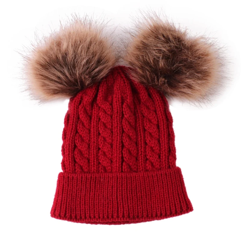 

Baby Hats New Newborn Cute Autumn Winter Warm Cap Kids Baby Ball Design Hats Knitted Wool Hemming Caps Lovely