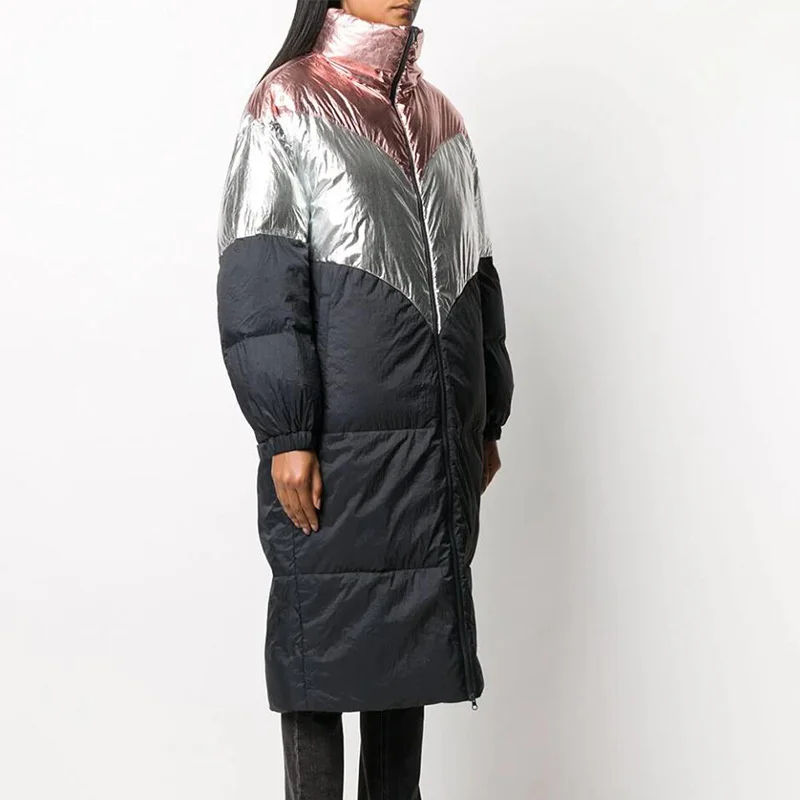 

Women Turtleneck Mid-length Coat Loose Autumn Winter Zipper Color Patchwork Fashion Jacket