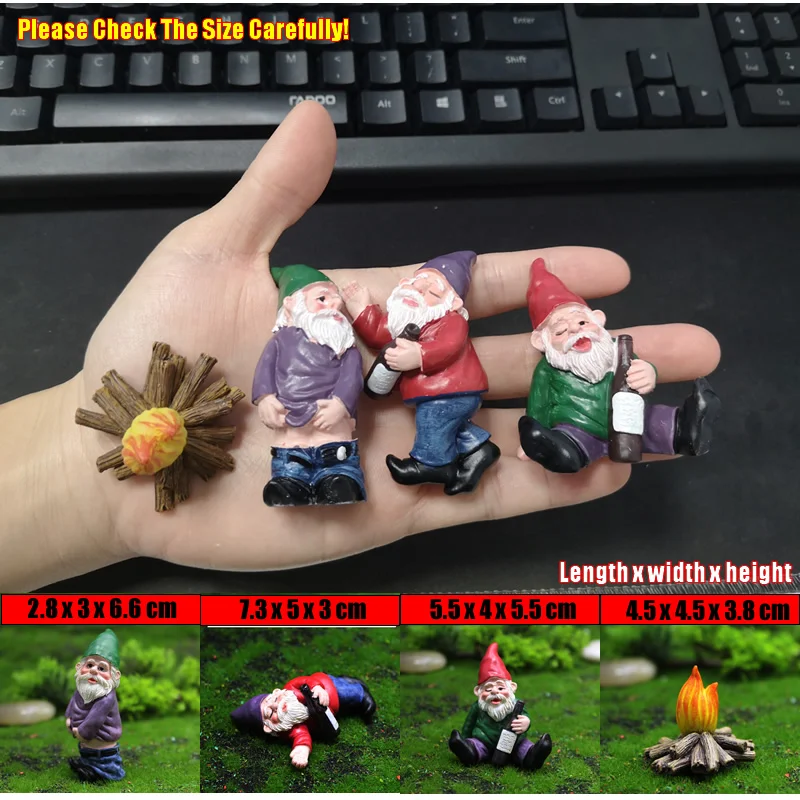 

2021 Mini Drunk Gnome Dwarfs Funny Resin Statue Cute DIY Bonsai Decoration for Desk Outdoor Garden Sculpture Decor