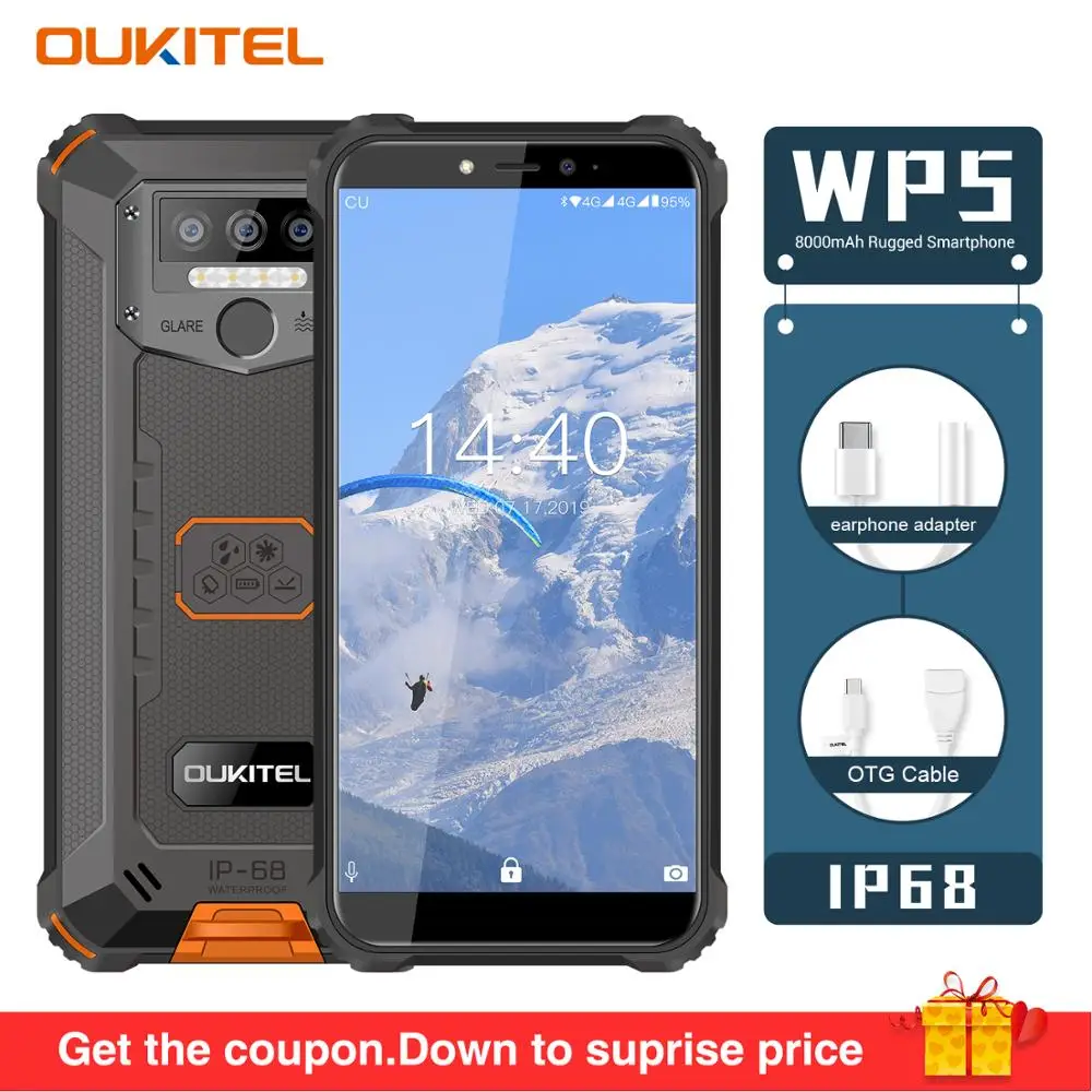 OUKITEL WP5 смартфон с 5 дюймовым дисплеем четырёхъядерным процессором MTK6761 ОЗУ 4 Гб