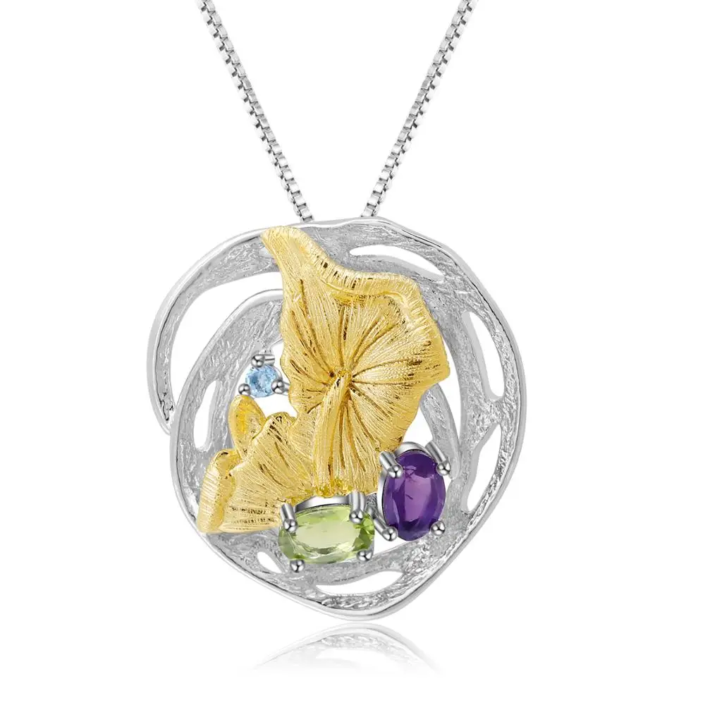 

Женские драгоценные камни ручной работы из серебра 925 пробы с натуральным аметистом и Перидотом