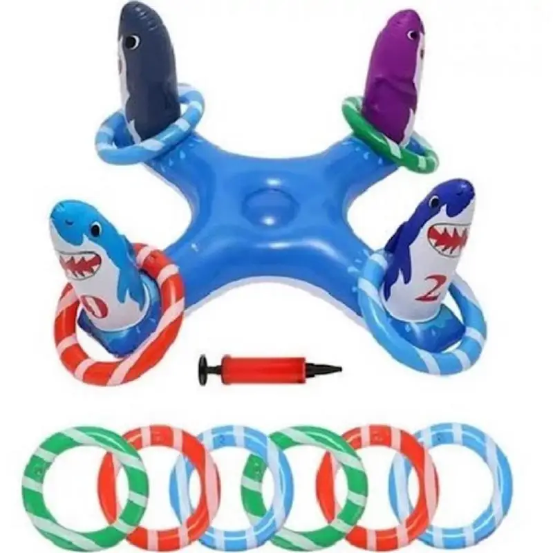 

6 Pcs Inflatable Shark Pool Ring Toss Games Toys Floating row Ring Throwing Game Toys for Kids Adults Summer Pool