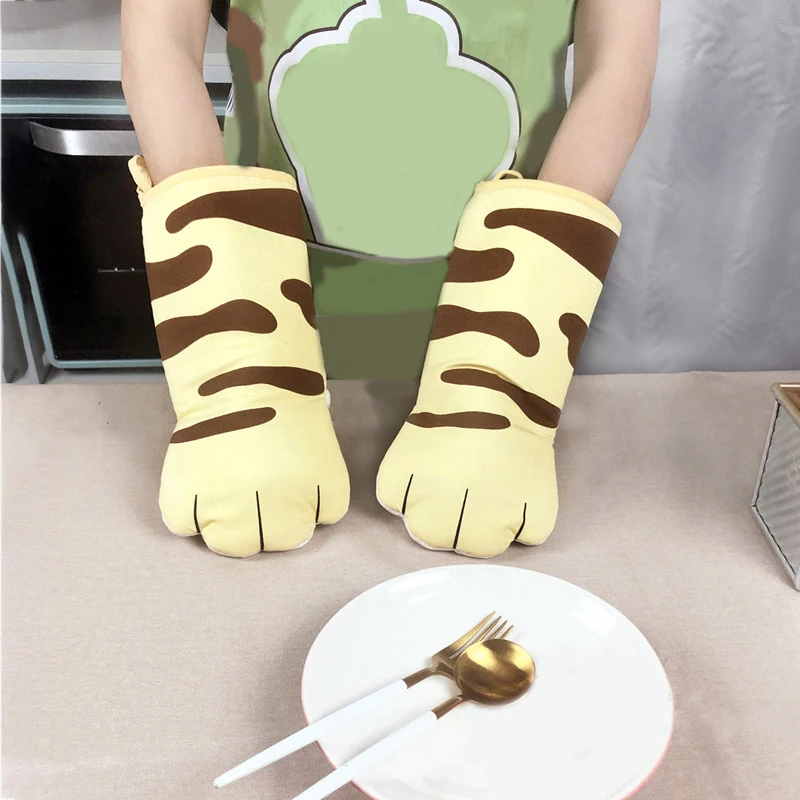 

Baking Gloves Oven Mittens Cat Paws Heatproof Non-Slip Cute Long Kitchen Mittens Baking Mitts Microwave Oven Glove Kitchen Tools