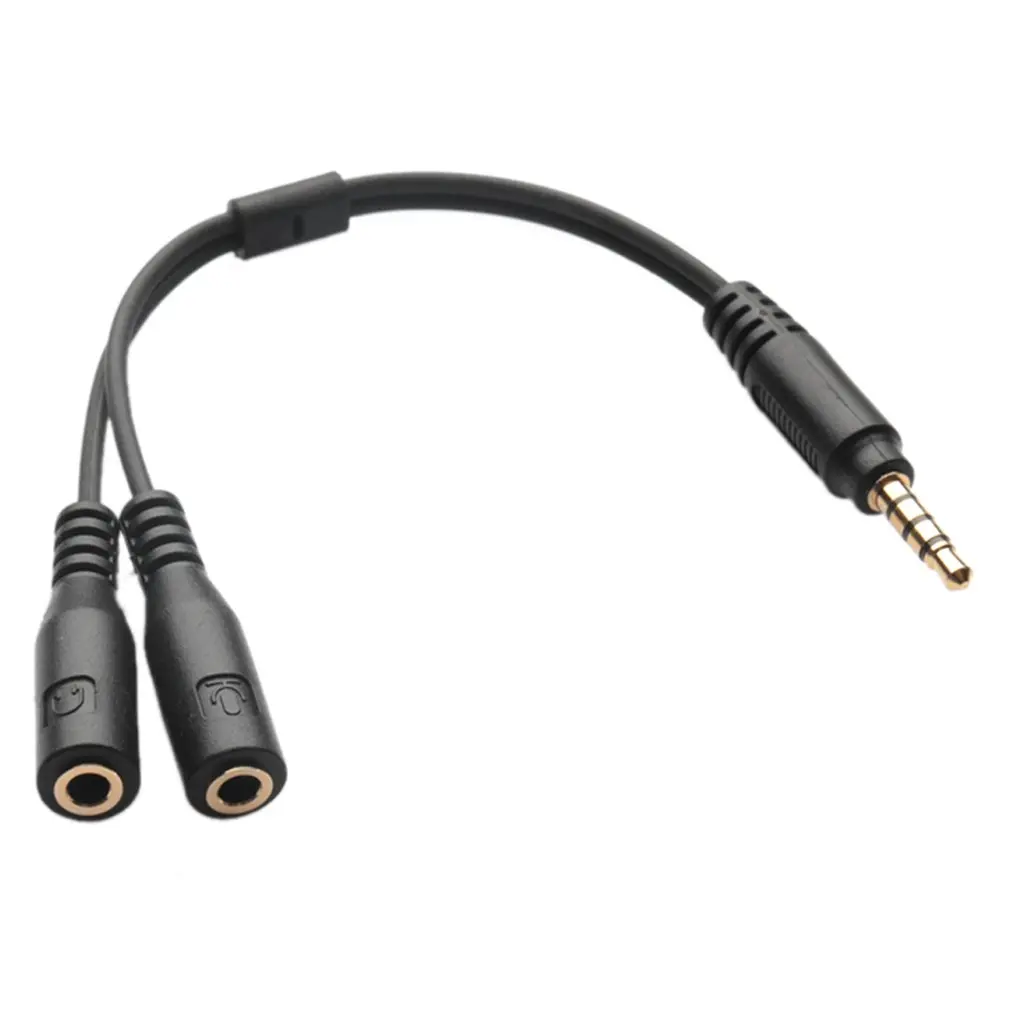 

Compact Size 3.5mm Stereo Audio Male to 2 Female Headset Mic TRRS Y Splitter Cable Adapter Wire Cord