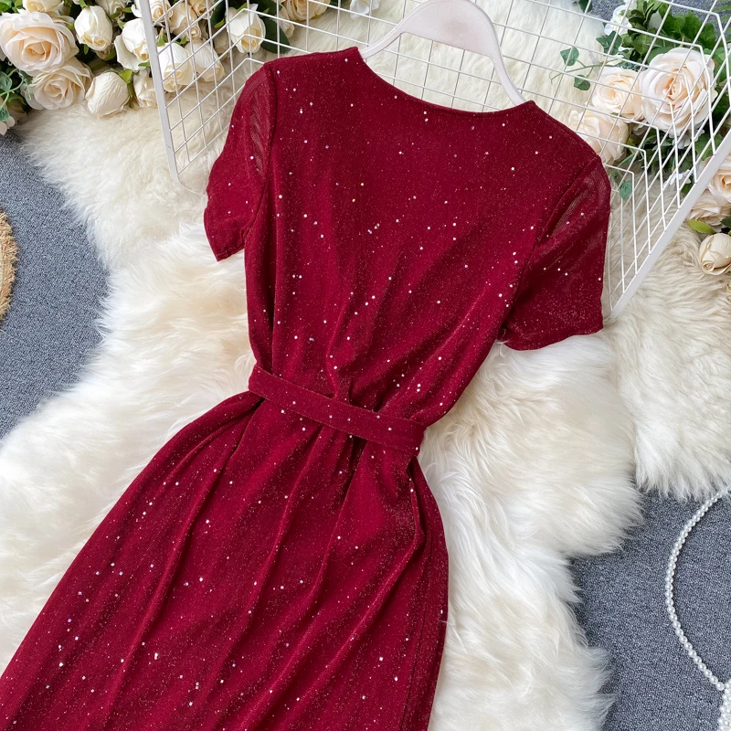 SINGRAIN Для женщин летние нерегулярные оборками платье миди отделанные блестками