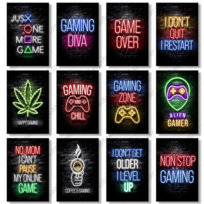 

Canvas Art Painting Sleep Game Repeat Gaming Wall Art Posters and Prints Gamer Modular Picture for Kids Boys Room Playroom Decor