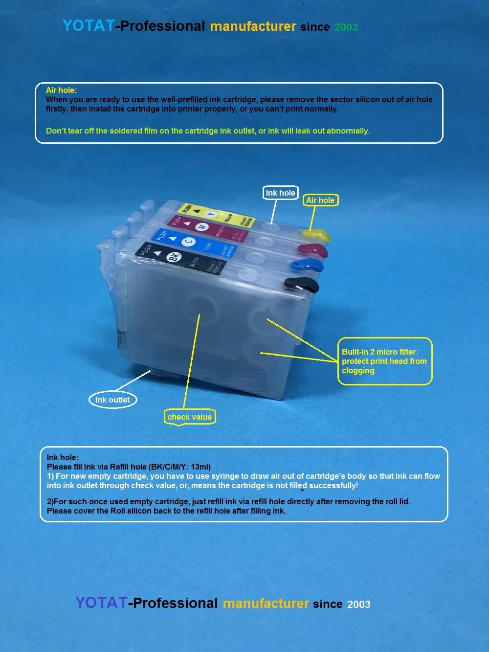 Многоразовый картридж для чернил YOTAT T1711 T1712 T1713 T1714 Epson XP 103 с на |Чернильные
