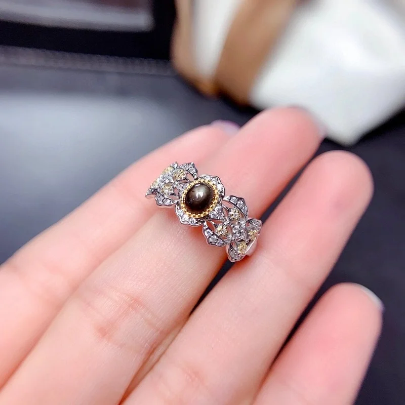 

Silver 925 with Natural Changle Star Sapphrie 4*5mm Engagement Rings for Women