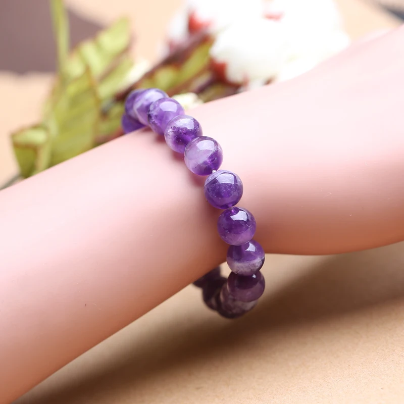 

Natural Women Bracelet Purple Crystal Energy Stone beads Stretch Bracelets & Bangles Gift Jewelry