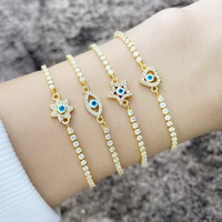 copper inlaid zircon heart star tennis bracelets for women white cz enamel blue evil eye bangle gold plated girl jewelry gift