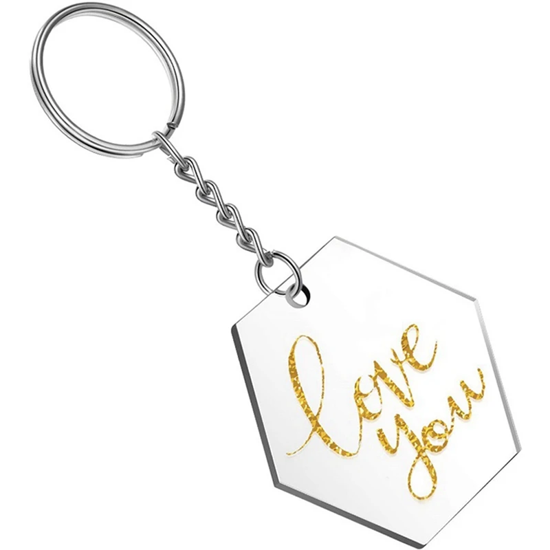 

Transparent Hexagon Set Discs Key Chains Clear Acrylic Keychain Pendant & Acrylic Circle Blanks with Key Chain Rings