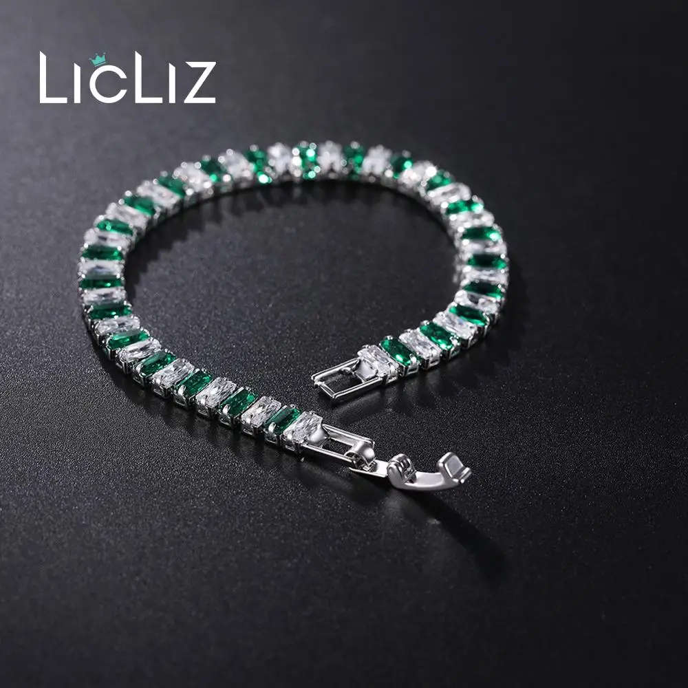 LicLiz Новые Модные Зеленые циркониевые хрустальные теннисные браслеты для женщин