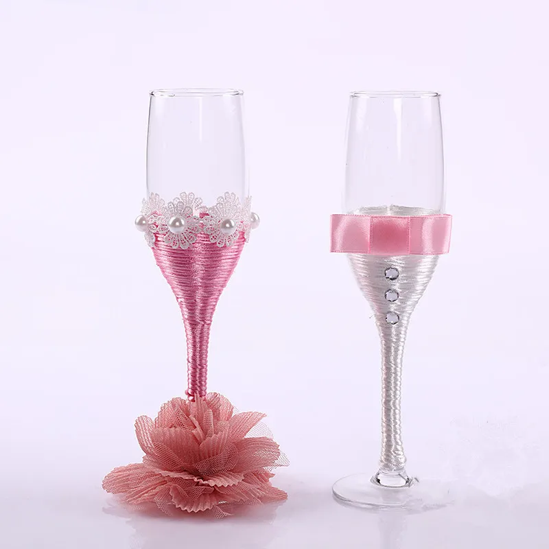 1 пара свадебных бокалов для невесты розовые бокалы цвета шампанского с веревкой