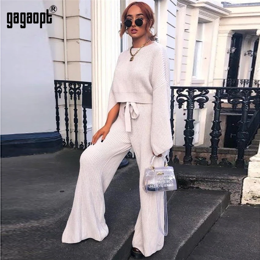 Gagaopt трикотажная Женский комплект 2 шт. с расклешенными длинными рукавами