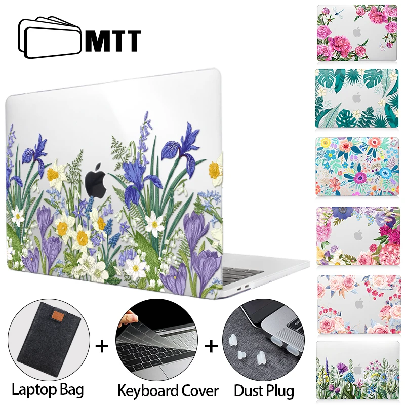 MTT Floral Crystal Case For Macbook Pro Air M1 13 14 15 16 11 12 inch Funda Laptop Case With Keyboard Cover A2337 A2338 A2442