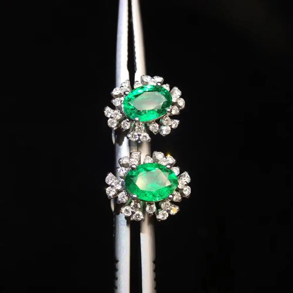 Женские серьги гвоздики с изумрудами ярко зеленые 100% карат|Серьги-гвоздики| |