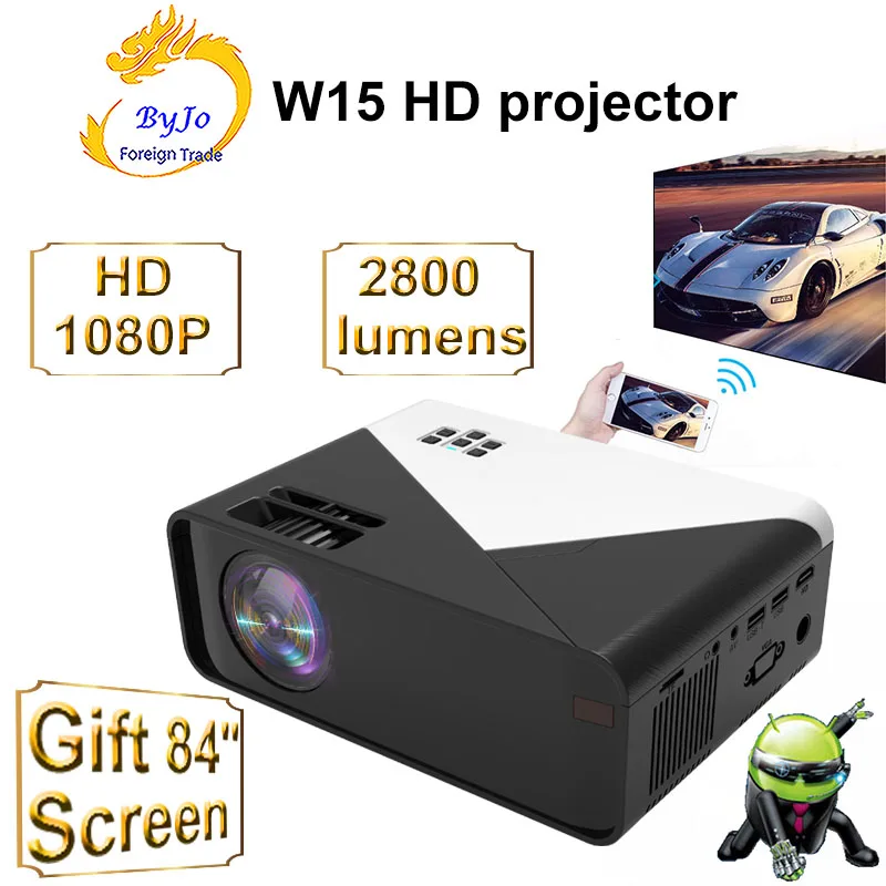 

Проектор ByJoTeCH W15 с поддержкой 1080P видео через HDMI, домашний кинотеатр, кинопроектор, Wi-Fi, Мультиэкран, Android 9, опциональный проектор