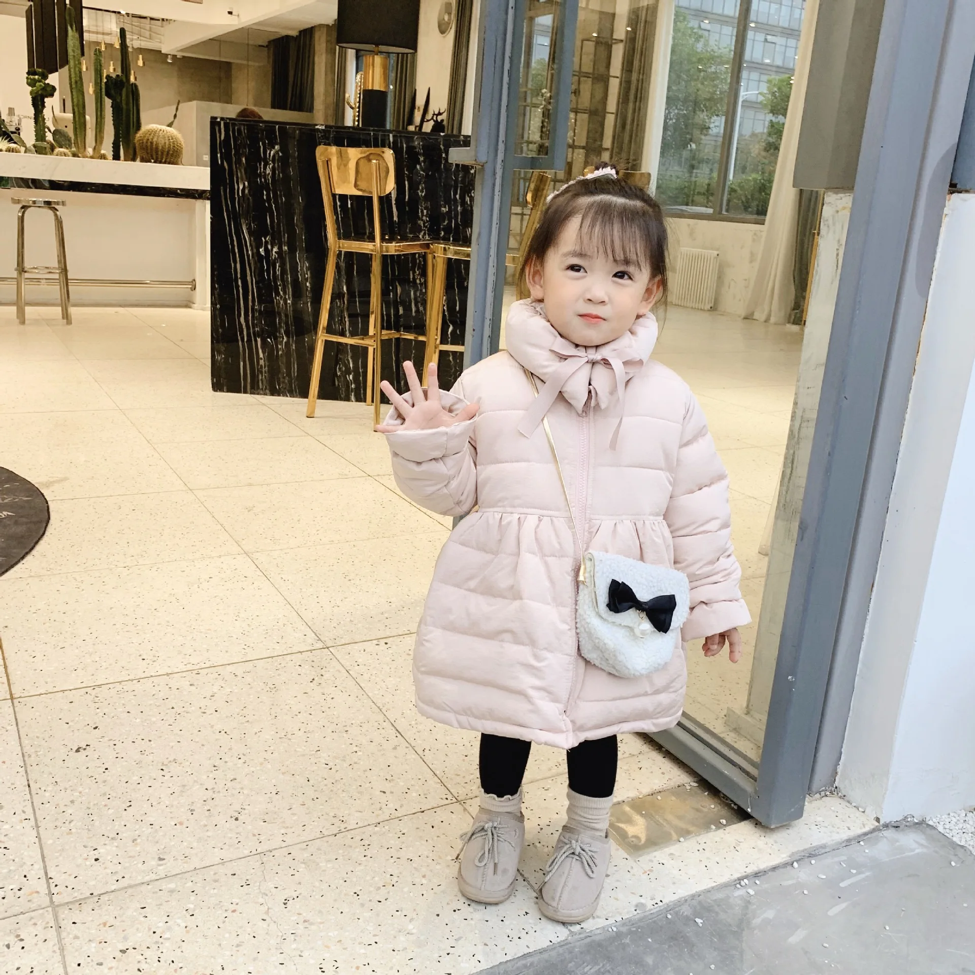 Зимнее пальто для девочек Новое поступление хлопковое однотонное утепленное и