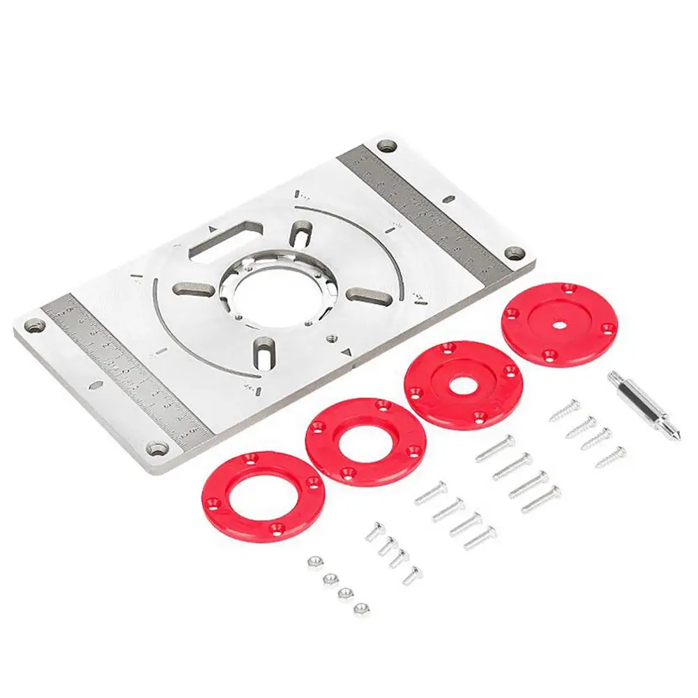 

235x120x8mm Aluminum Alloy Router Table Insert Plate Trimming Machine Flip Board With 4 Insert Rings Universal Trimmer Woodwork
