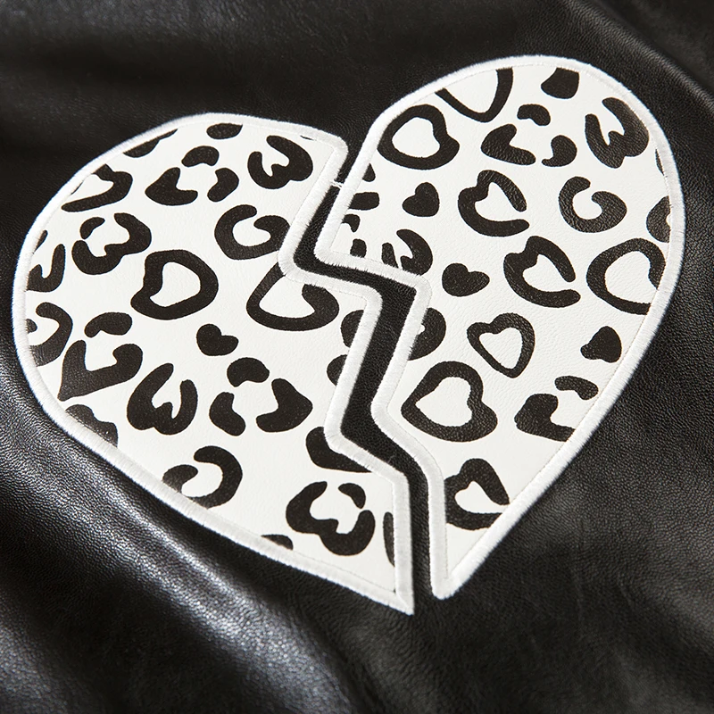 2021 New Leather PU Winter Mens Jacket Broken Heart Printed Hip Hop Zipper Thick Jackets Men Fashion Casual Streetwear Tops Coat