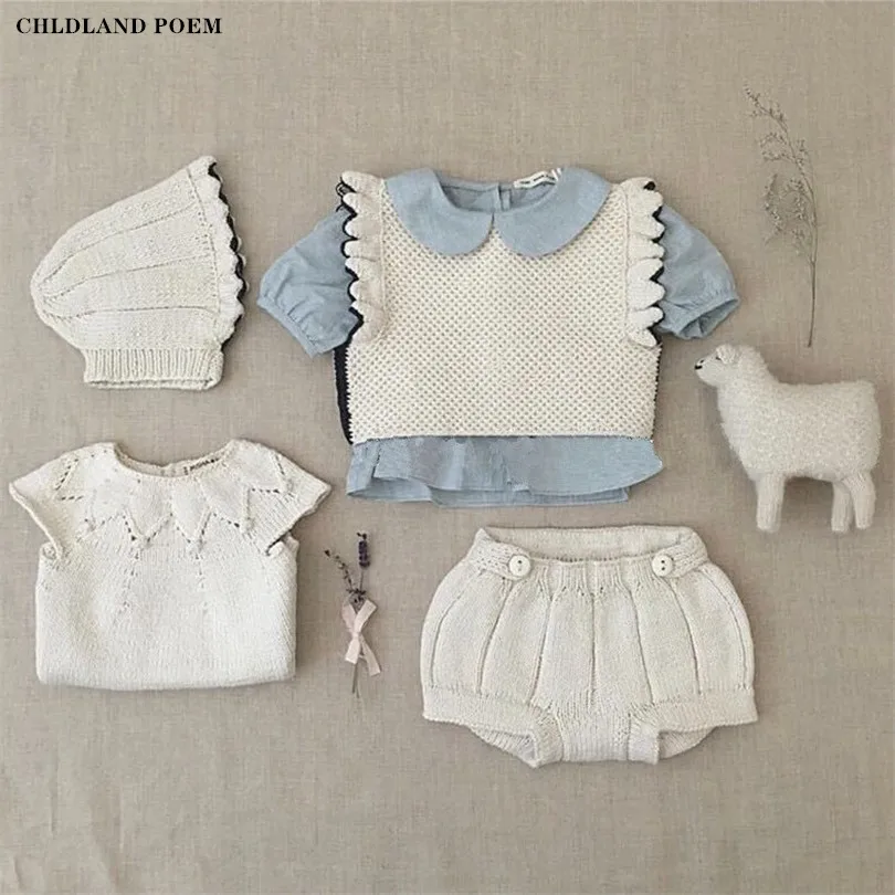 Одежда для маленьких девочек Весенняя вязаная одежда малышей комплект одежды