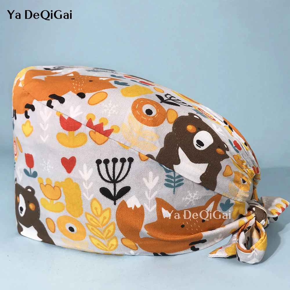 

Multicolor Breathable Unisex clinical caps Fashion Cartoon Printed Pet Grooming Work Cap Adjustable Hygiene Care Cap Custom logo