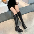 Женские сапоги на шнуровке, на высоком каблуке, с круглым носком