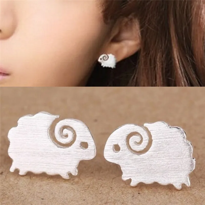 Женские милые мини серьги из овечьей шерсти гвоздики с милыми животными в