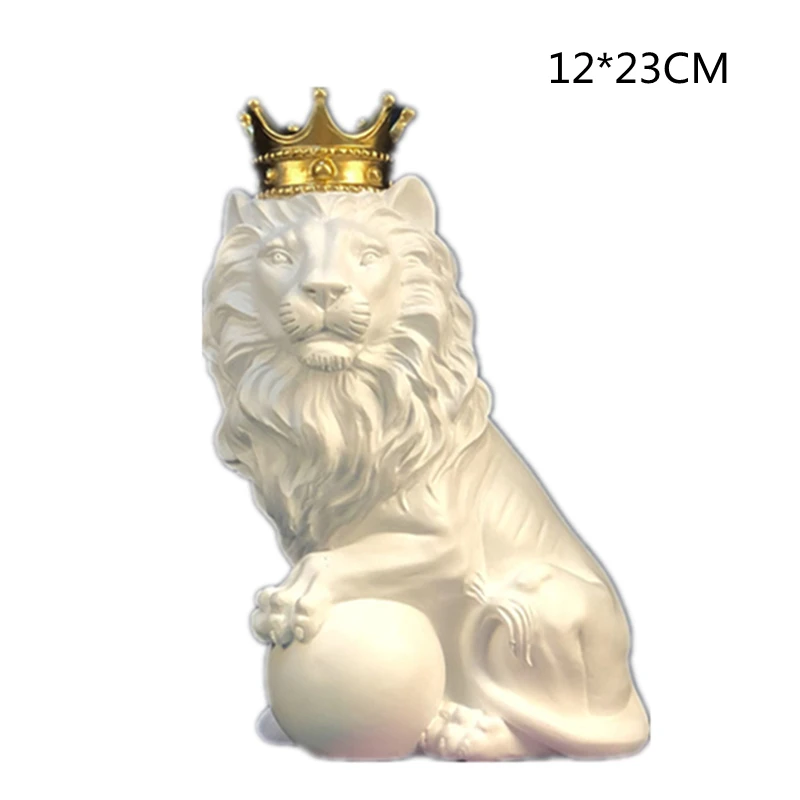 

NORTHEUINS Resin Crown Lion King Figurines Creative King Of Beasts Animals Statues Feng Shui Ornament Office Home Desktop Decor