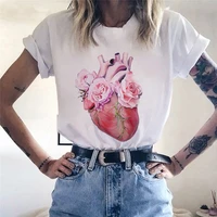 2021 summer new funny heart graphic flower lady girls casual new streetwear t shirt 90s harajuku kawaii tops tee