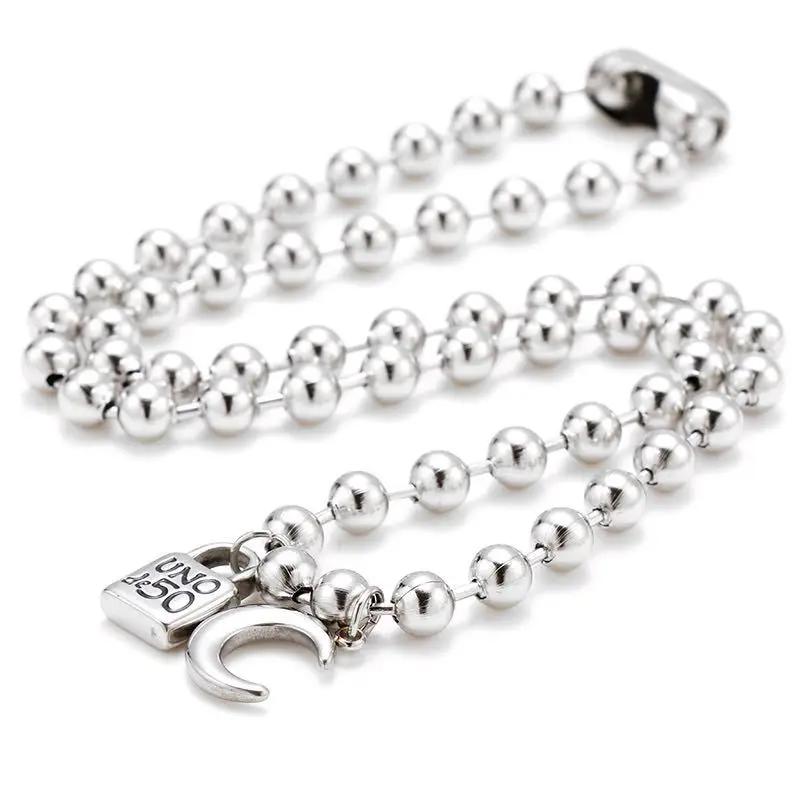 

Autumn New Uno Do 50 Stainless Steel Necklace Simple Trend 6m Bead Chain Lettering Lock Moon Women's Necklace