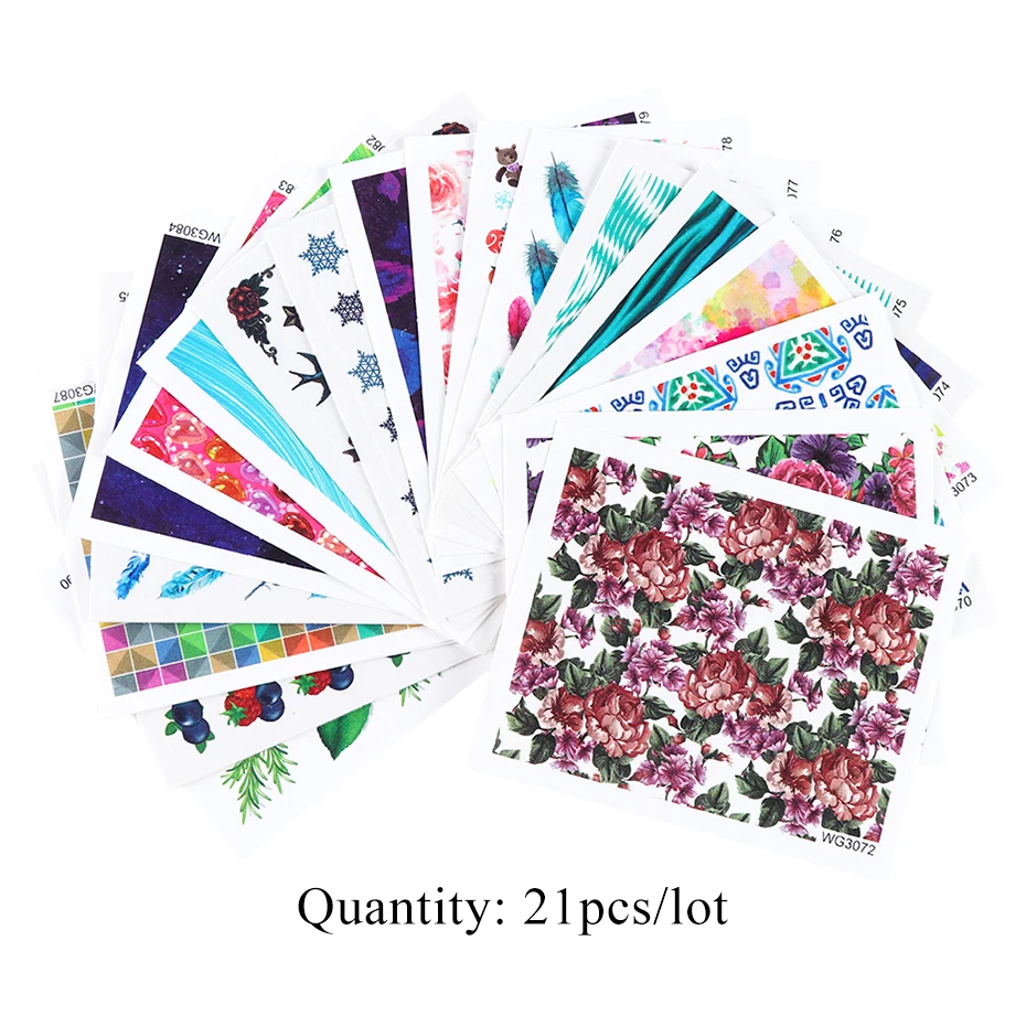21 шт. переводная вода наклейка s дизайн ногтей смешанный цветок Полное