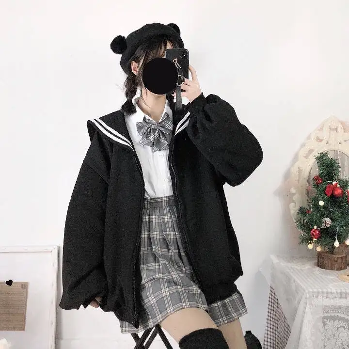 Женское Свободное пальто Ruibbit черное в японском стиле Харадзюку с вышивкой и