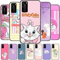 cute disney cat phone case for huawei p40 p30 p20 10 9 8 lite e pro plus black etui coque painting hoesjes comic fas