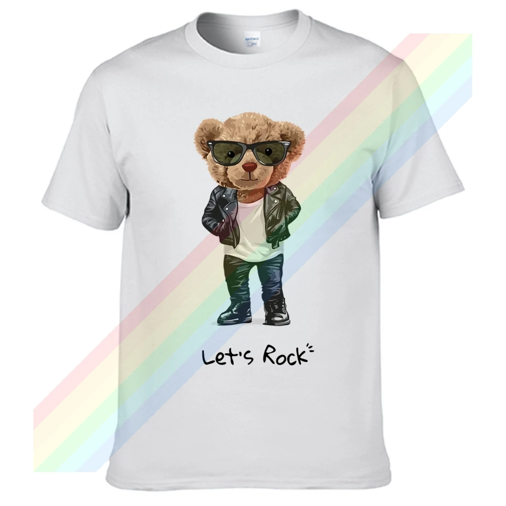 

2021 rock bear Retro Casual t shirt Men's Summer Black 100% Cotton Short Sleeves O-Neck Tee Shirts Tops Tee Unisex