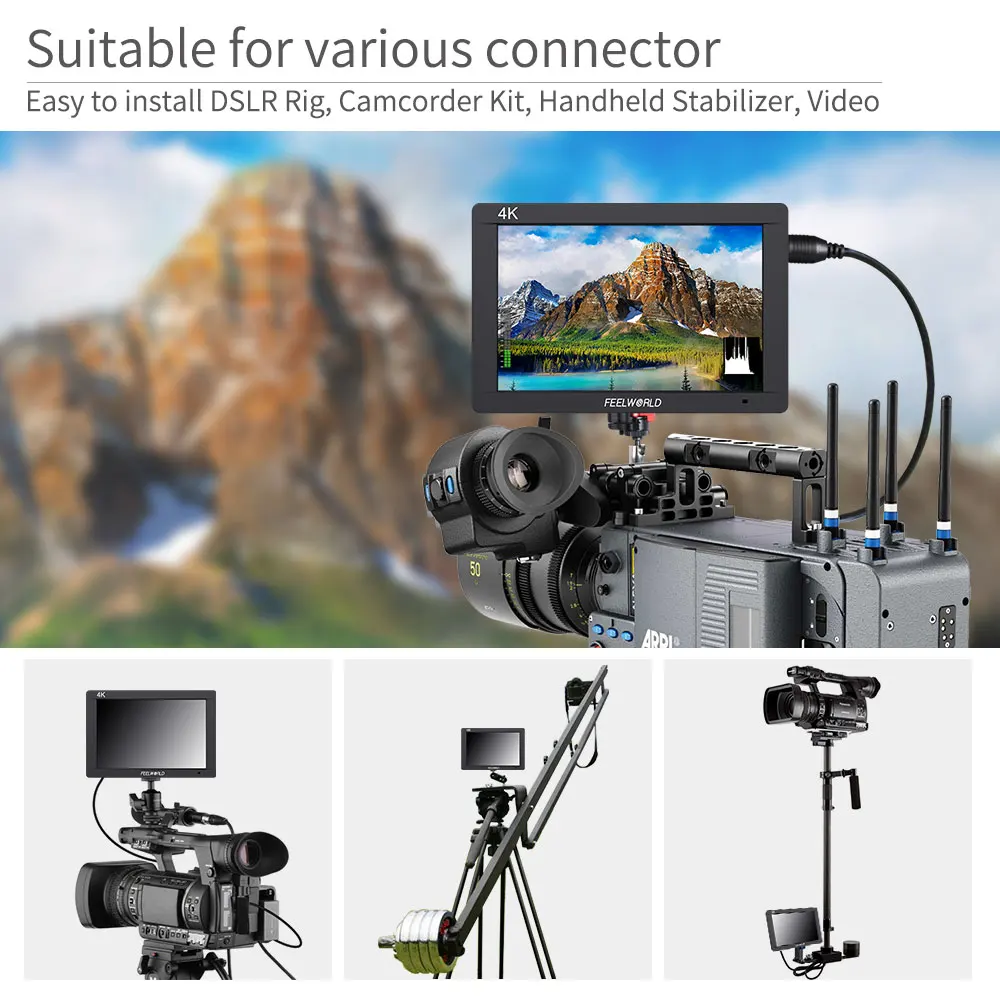 Фото FEELWORLD 7-дюймовый монитор для камеры FW703 3G-SDI 4K HDMI IPS Full HD 1920x1200 с историями для камеры-стабилизатора №4