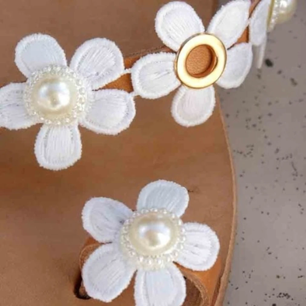 Women Bohemia Flower Flat Summer Sandals Shoes Slippers Ladies Girls Gladiator Pearl Sandalias Mujer Flip Flop 44 | Спорт и