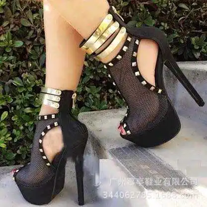 

Black net fashion sexy gold film high heel sandals