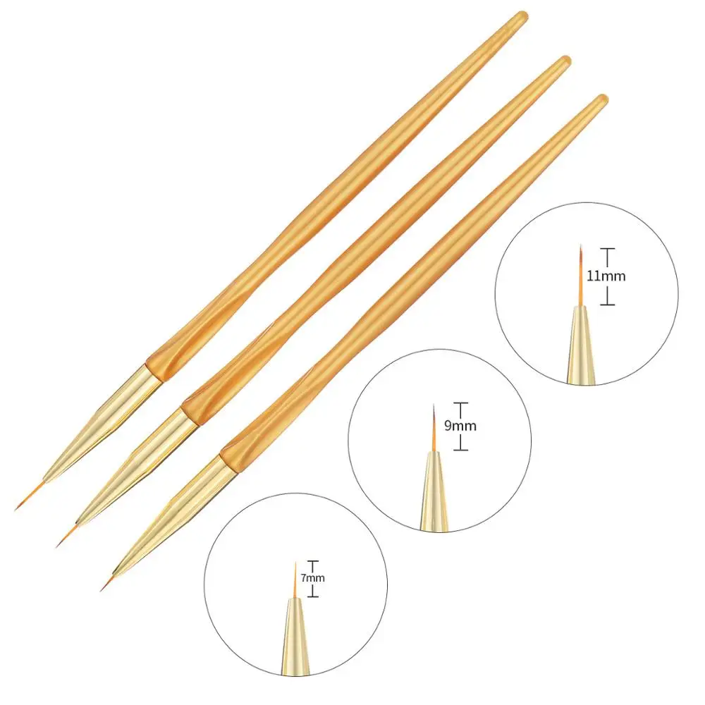 SKU003833-gold Monja 3 шт./компл. мульти Стиль ногтей Кисть Акриловая арт полоса маникюрный набор стразы французский цветок 3D сетки DIY инструменты для маникюра - Цвет: SKU003833-gold