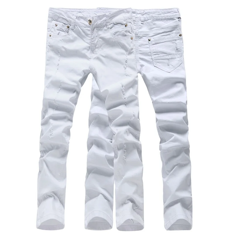 Spring and Summer Men Hole White Jeans Fashion Casual Classic Style Slim Fit Soft Trousers Male Brand Advanced Stretch Pants