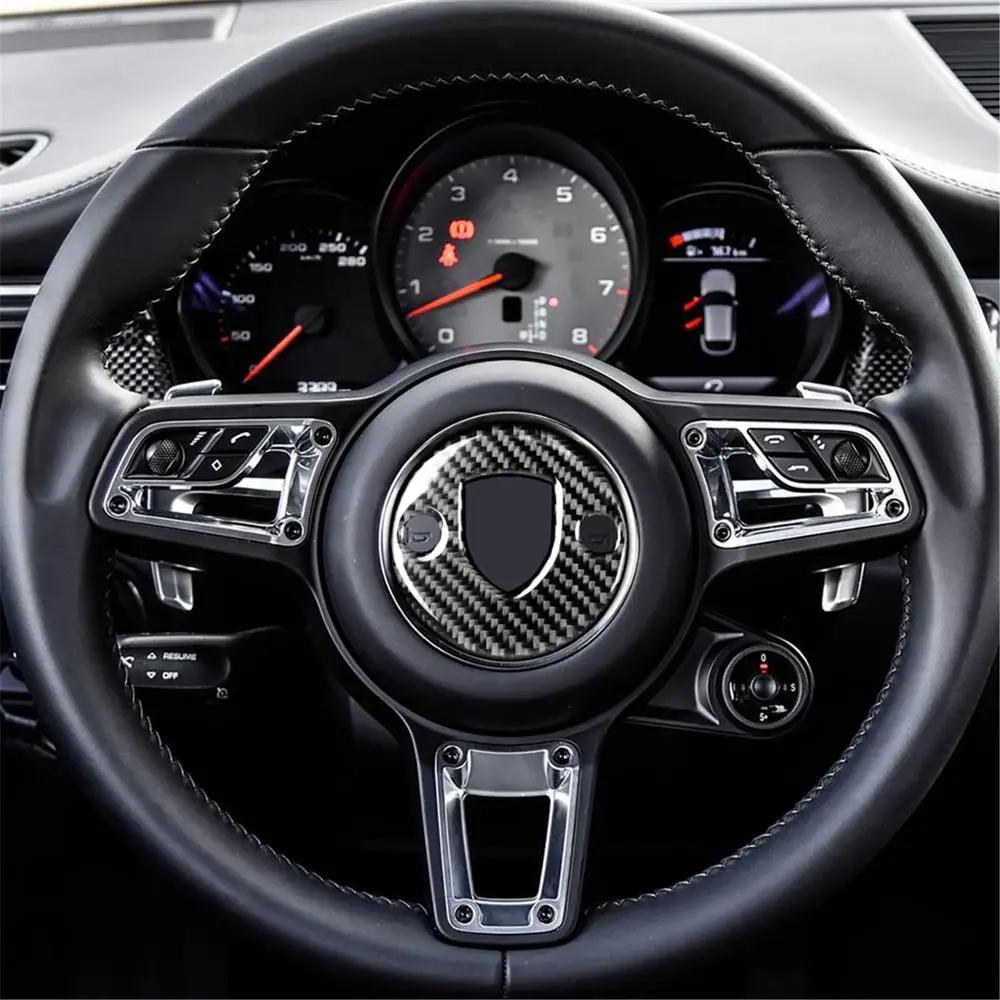 

Steering Wheel Center Decorative Trim Sticker Cover for Porsche Cayenne Macan 2015 2016 2017 2018 Car Accessory Carbon Fiber
