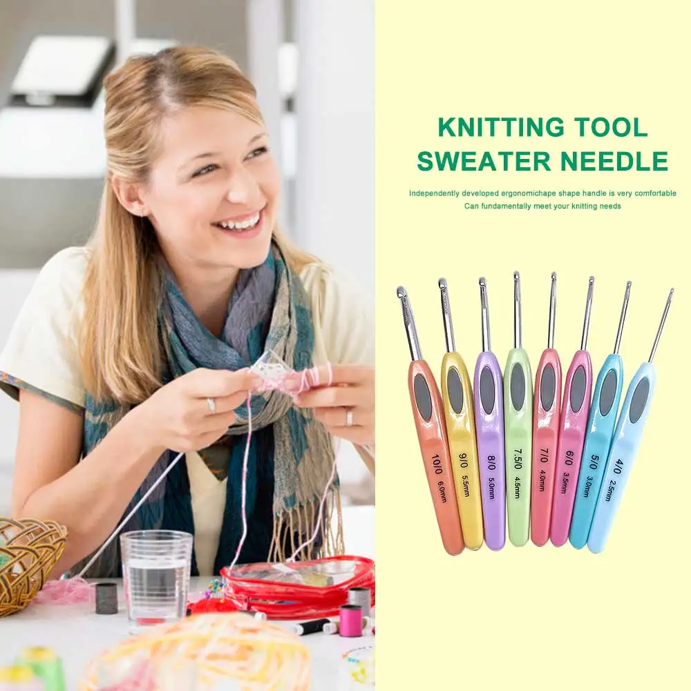 

8pcs Crochet Hook Set, Plastic Handle Sweater Knitting Needle Kit DIY Hand-Made Craft Fabric Weaving Tools 2.5-6mm