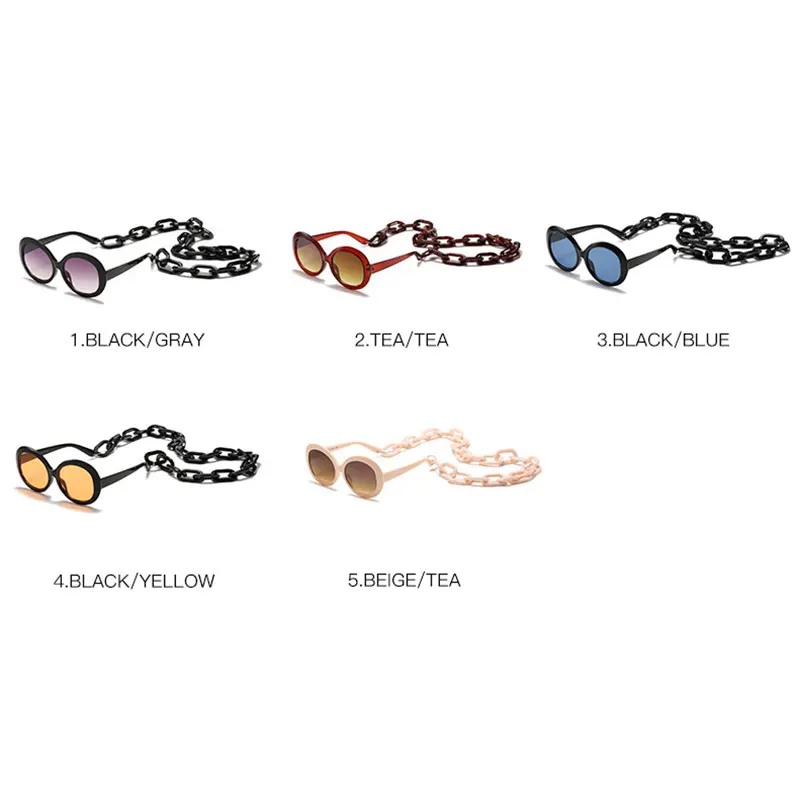 

Chic Vintage Round Chain Sunglasses Women Retro New Fashion Oversized Shades for Women Sun Glasses Female Hip Pop Punk UV400