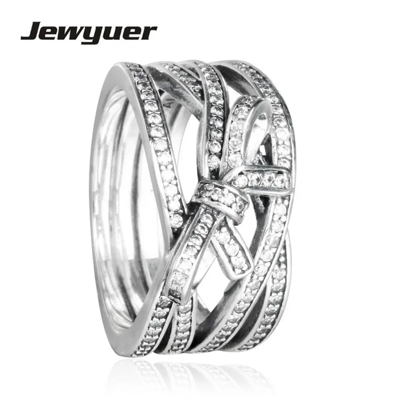 Женское кольцо для помолвки обручальное с бантом из стерлингового серебра 925