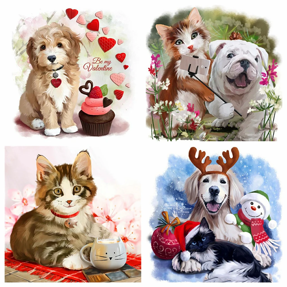 

Алмазная 5D картина HUACAN «сделай сам», мозаика с собакой, кошкой, сердцем, рукоделие, полная вышивка квадратными/круглыми стразами, домашний д...