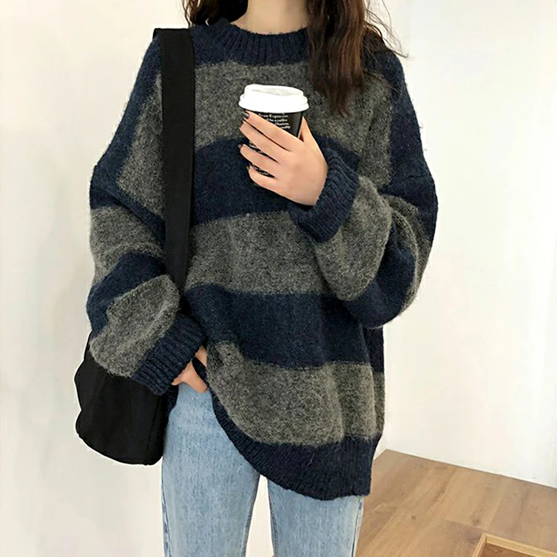 

Winter Sweater For Women 2020 Fashion Clothes women Korean Women's Clothing Pullover O-neck Casual Striped Knitwear Women's Tops