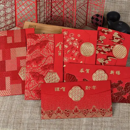

1pc Chinese New Year Card Business Happy New Year Greeting Card Metallic Gold Gift Message Card