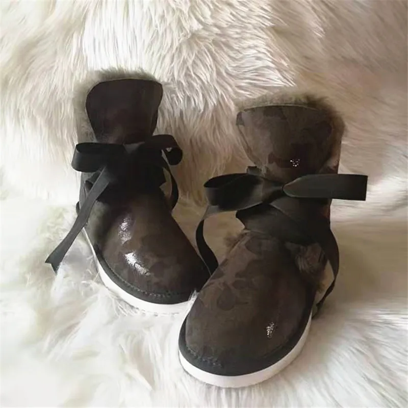 Пикантная камуфляжная Классическая обувь из 100% натурального меха Mujer Botas