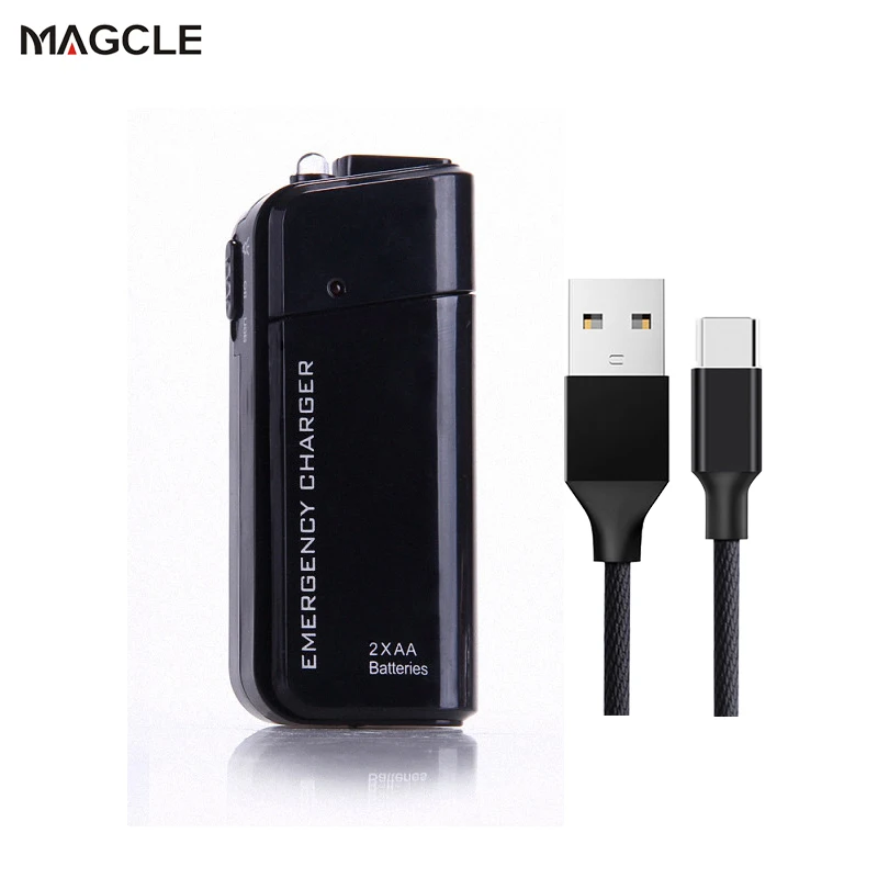 Black With Type C Прямая! Внешний аккумулятор 2X AA батарея аварийный USB Банк питания зарядное устройство портативное зарядное устройство для телефона+ 2а кабель - Тип штекера: Black With Type C