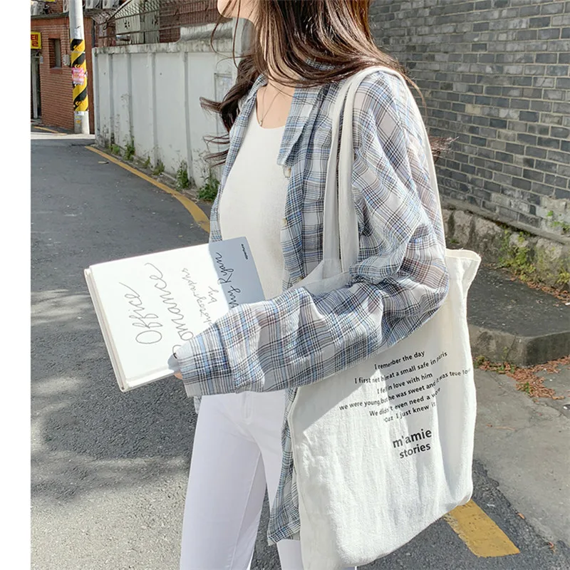 

loose long sleeved shirt New collar Plaid blue shirt Summer Tops femme Casual Women Cotton Girls Blouse Plus Size Women Blouses
